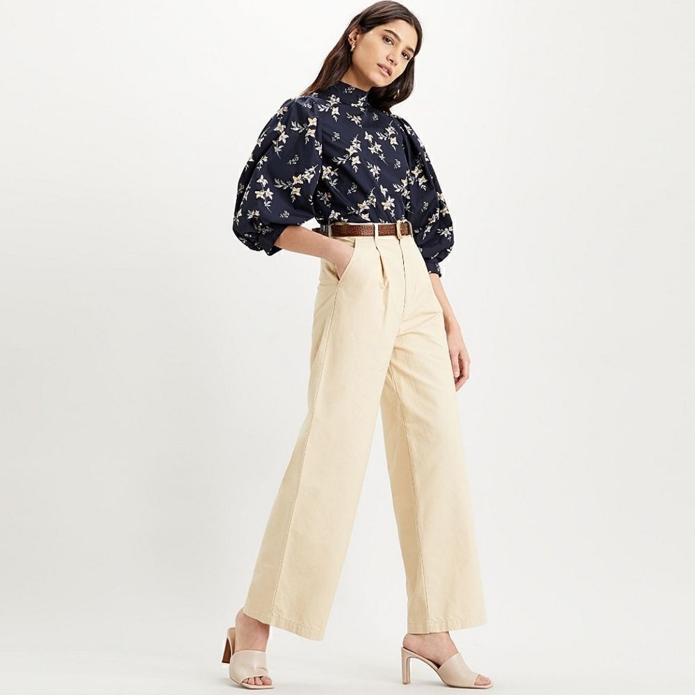 Levi's Premium Pleated High Loose Pants Beige Tan 26 X 30 Brand New Kakhi Tan